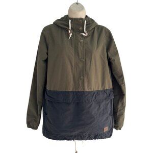 KAVU Women’s Sz S Half Zip Lightweight Jacket Green Black Hooded Cotton/Nylon